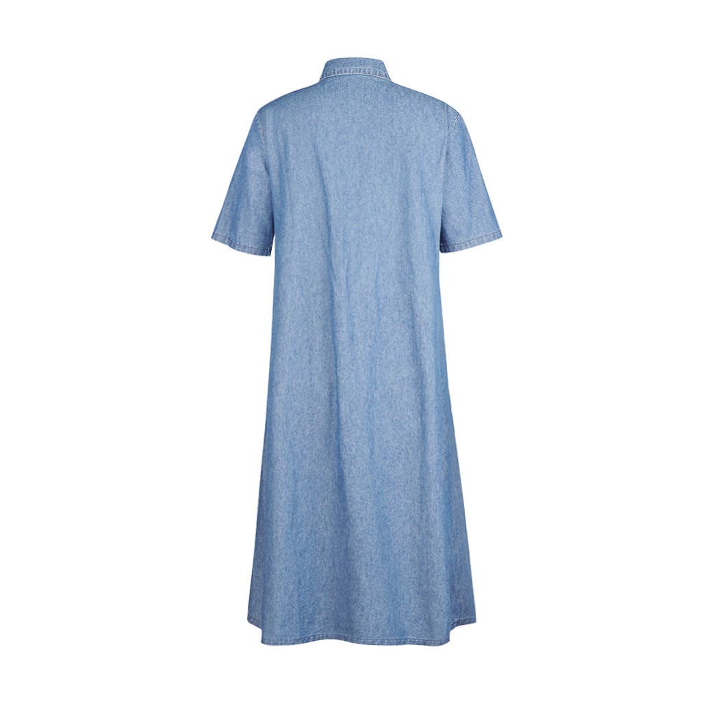 Women's Long Denim Dress with Button Front