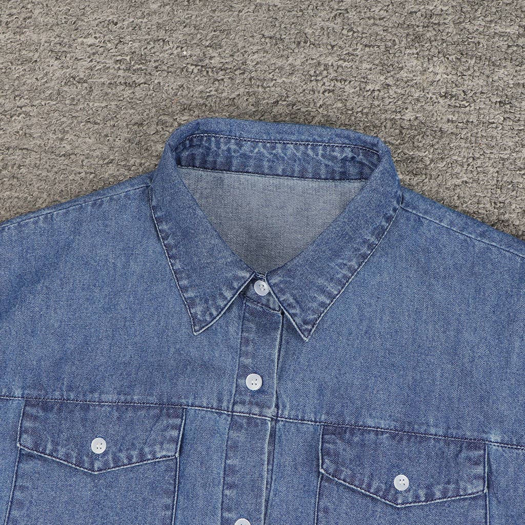 Women's Long Denim Dress with Button Front