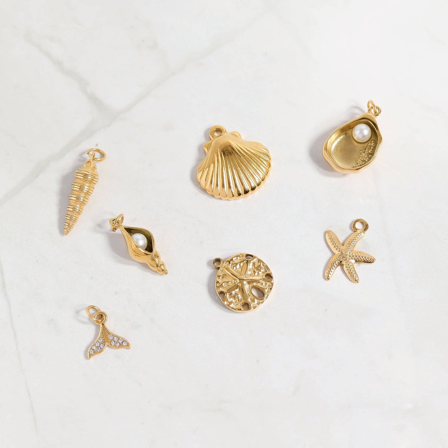 18K Gold PVD Stainless Steel Shell Charm with Pearl