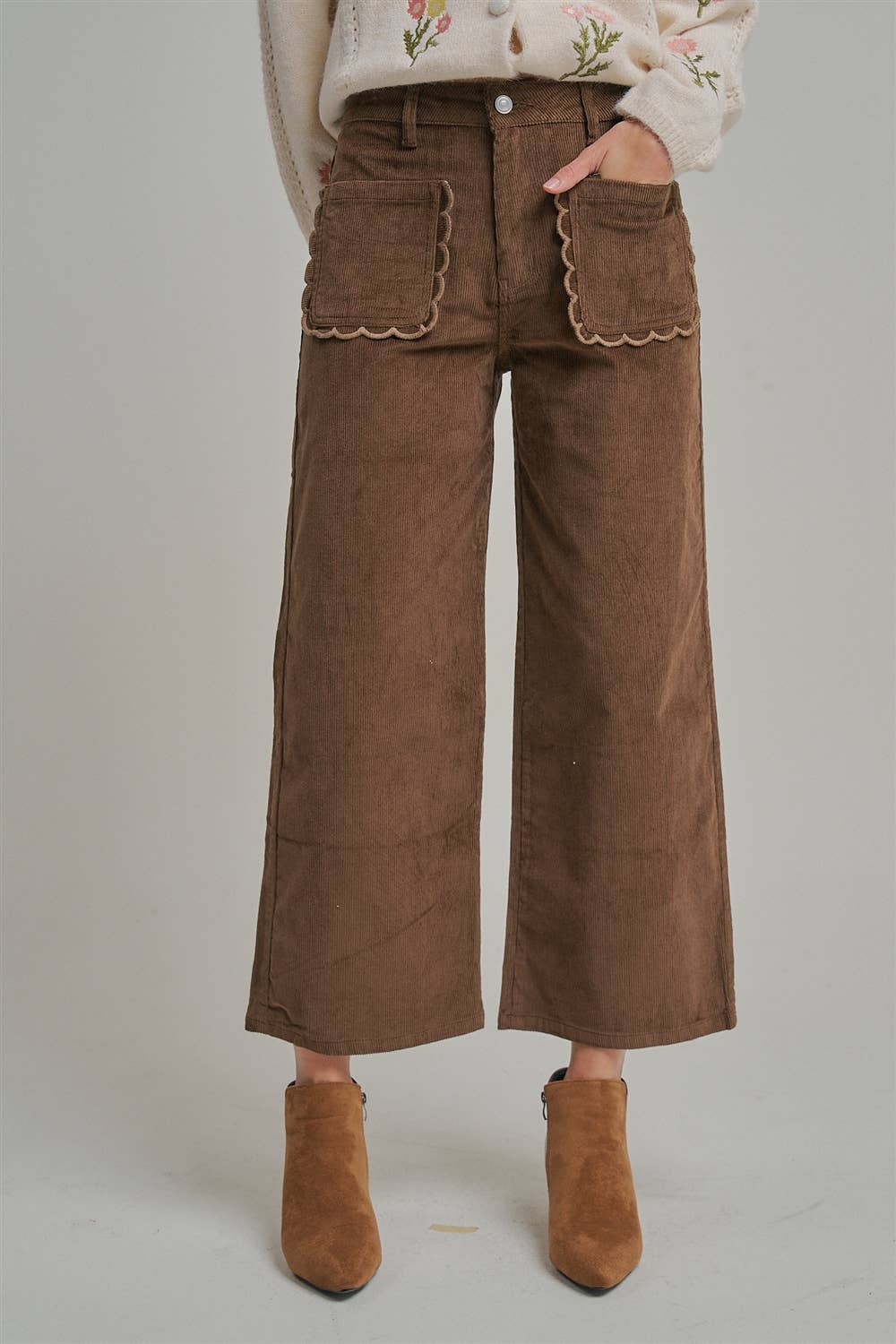 STRETCH CORDUROY WIDE LEG PANTS