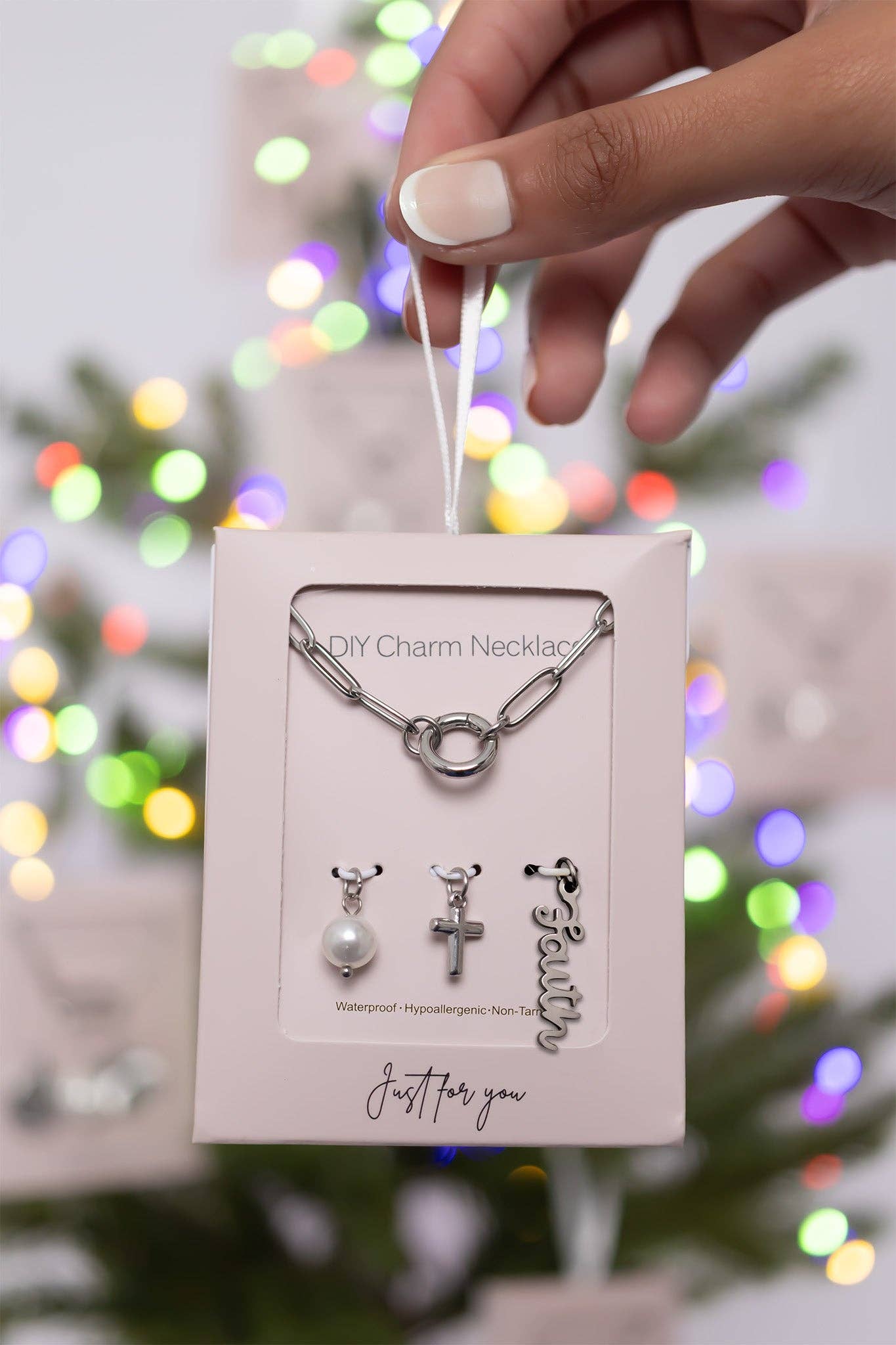 Stainless Steel Faith Charm Holder Necklace Gift Set
