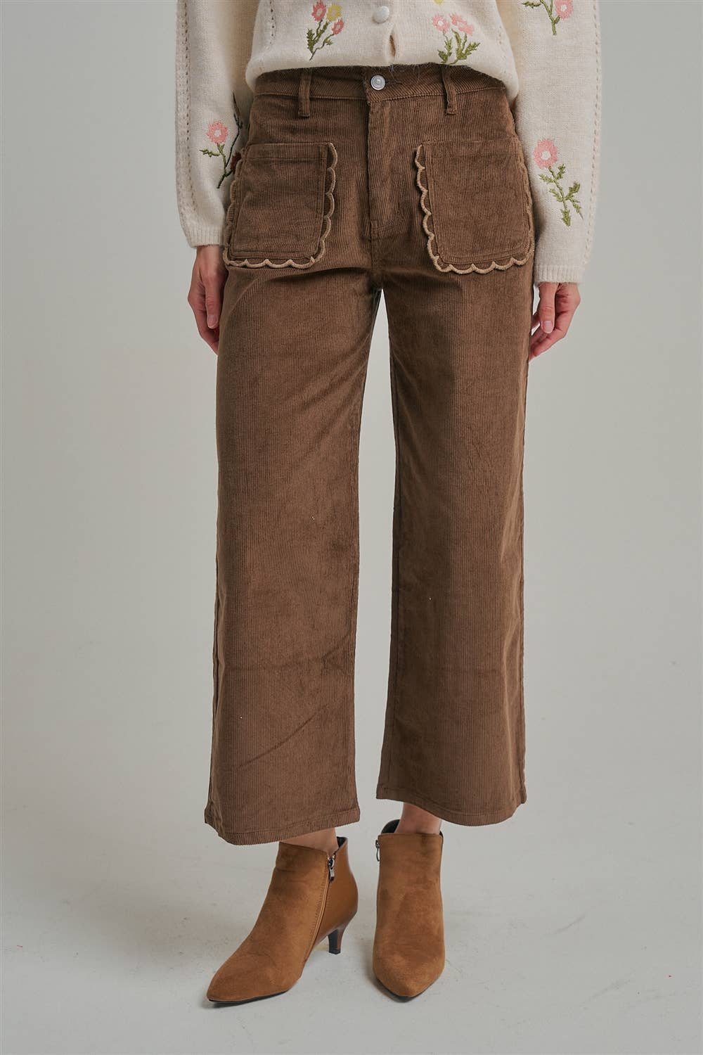 STRETCH CORDUROY WIDE LEG PANTS