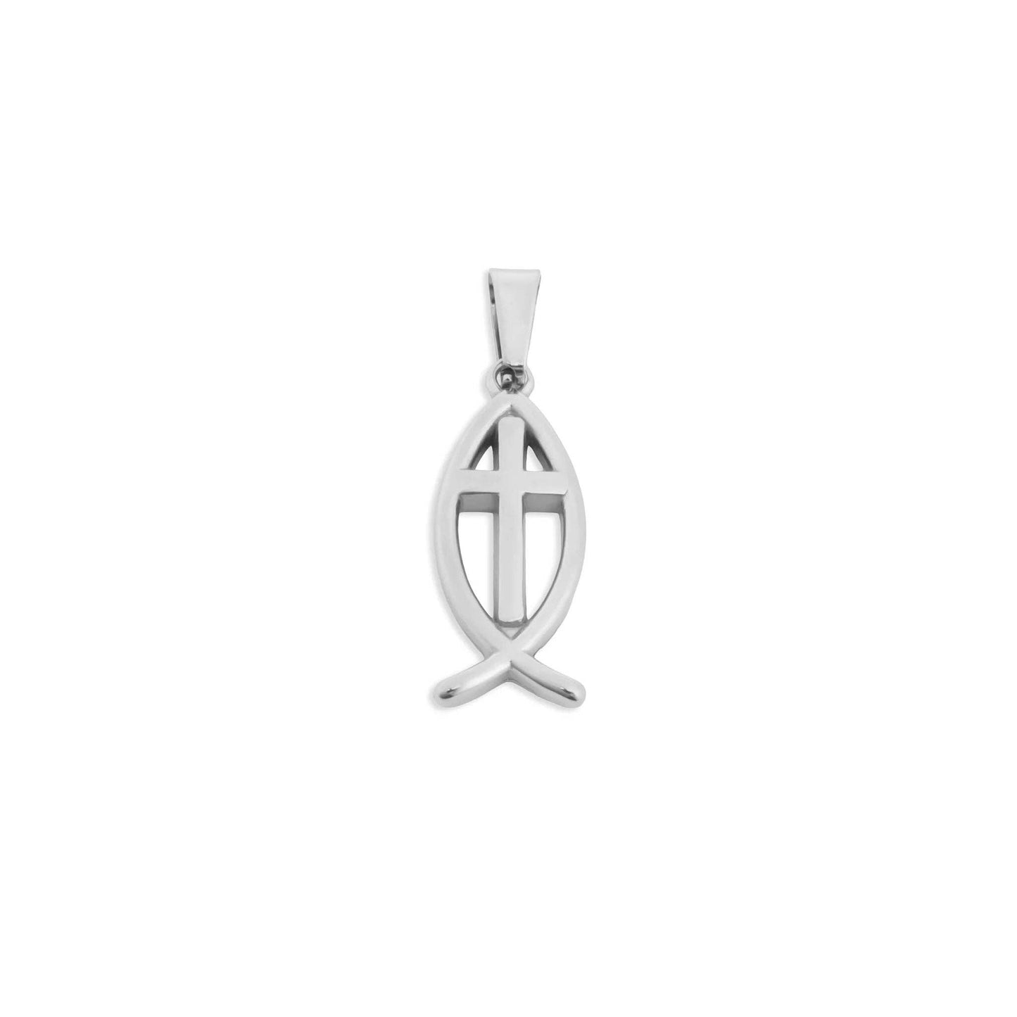 18K Gold PVD Stainless Steel Fish Charm with Cross Center