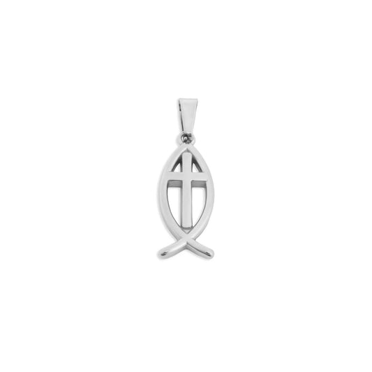18K Gold PVD Stainless Steel Fish Charm with Cross Center