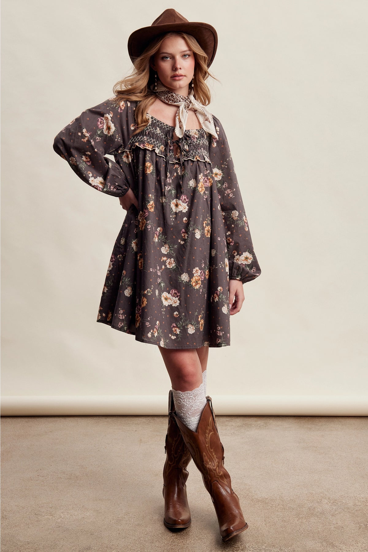 Vintage Floral Smocked Babydoll Dress