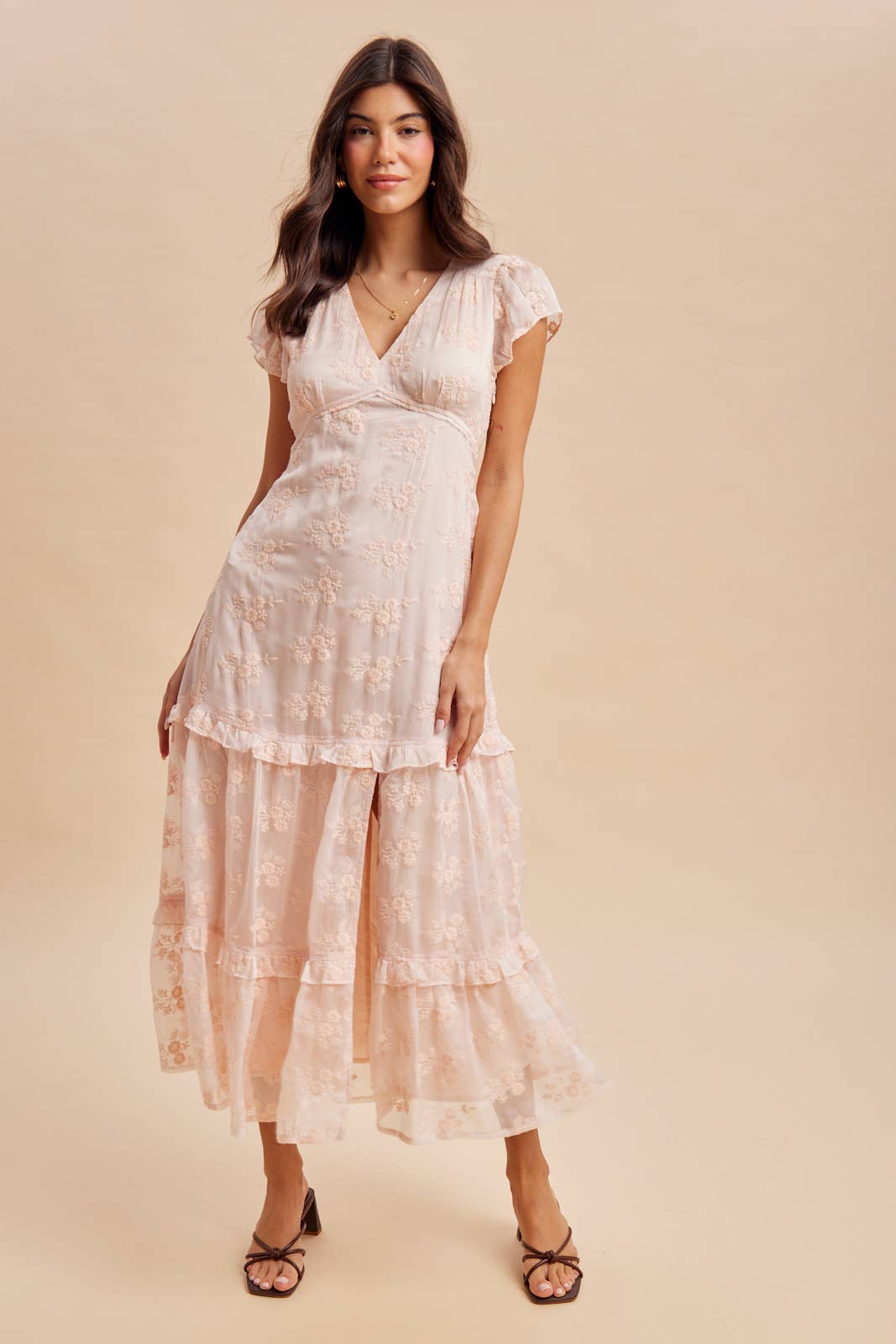 LACE EMBROIDERED TIERED MAXI DRESS