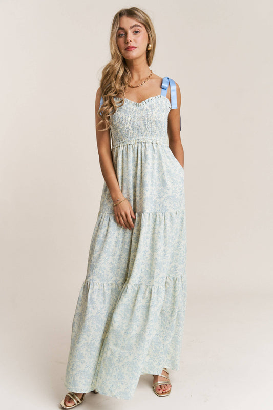 FLORAL PRINT EMPIRE NECKLINE MAXI DRESS