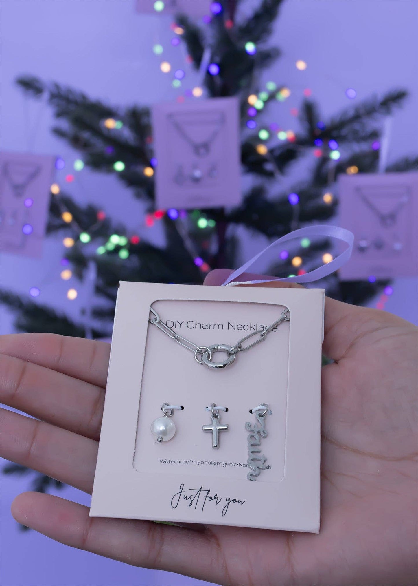 Stainless Steel Faith Charm Holder Necklace Gift Set