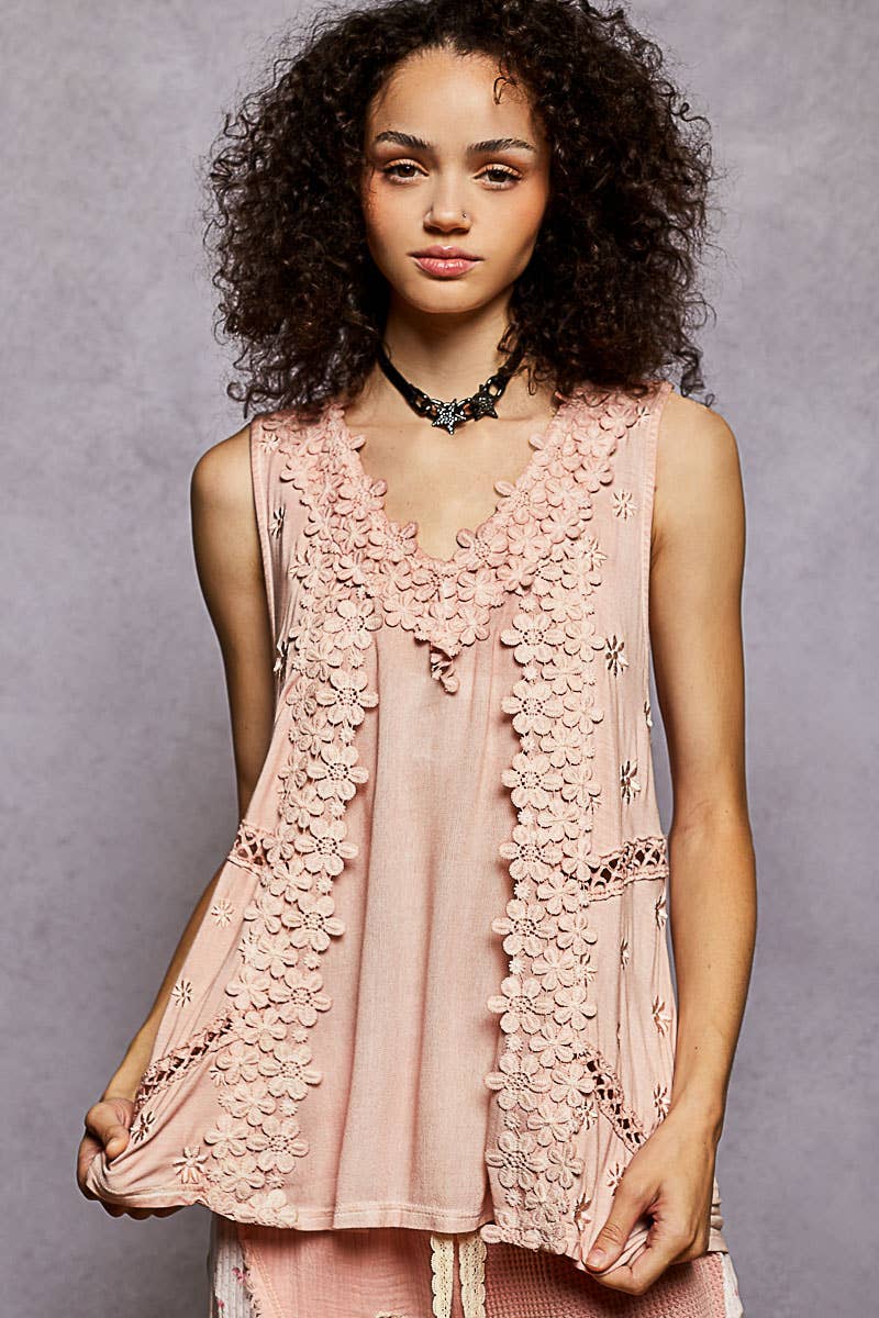 Sleeveless Lace V-neck Top