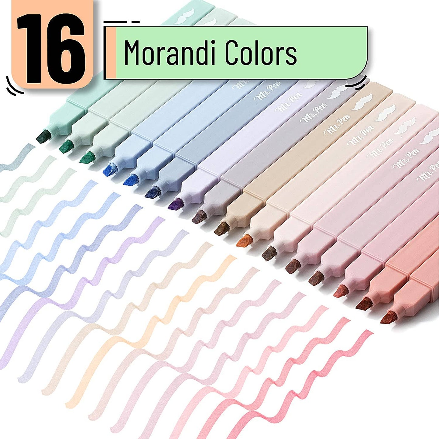 Aesthetic Highlighters, 16 pcs, Chisel Tip, Morandi