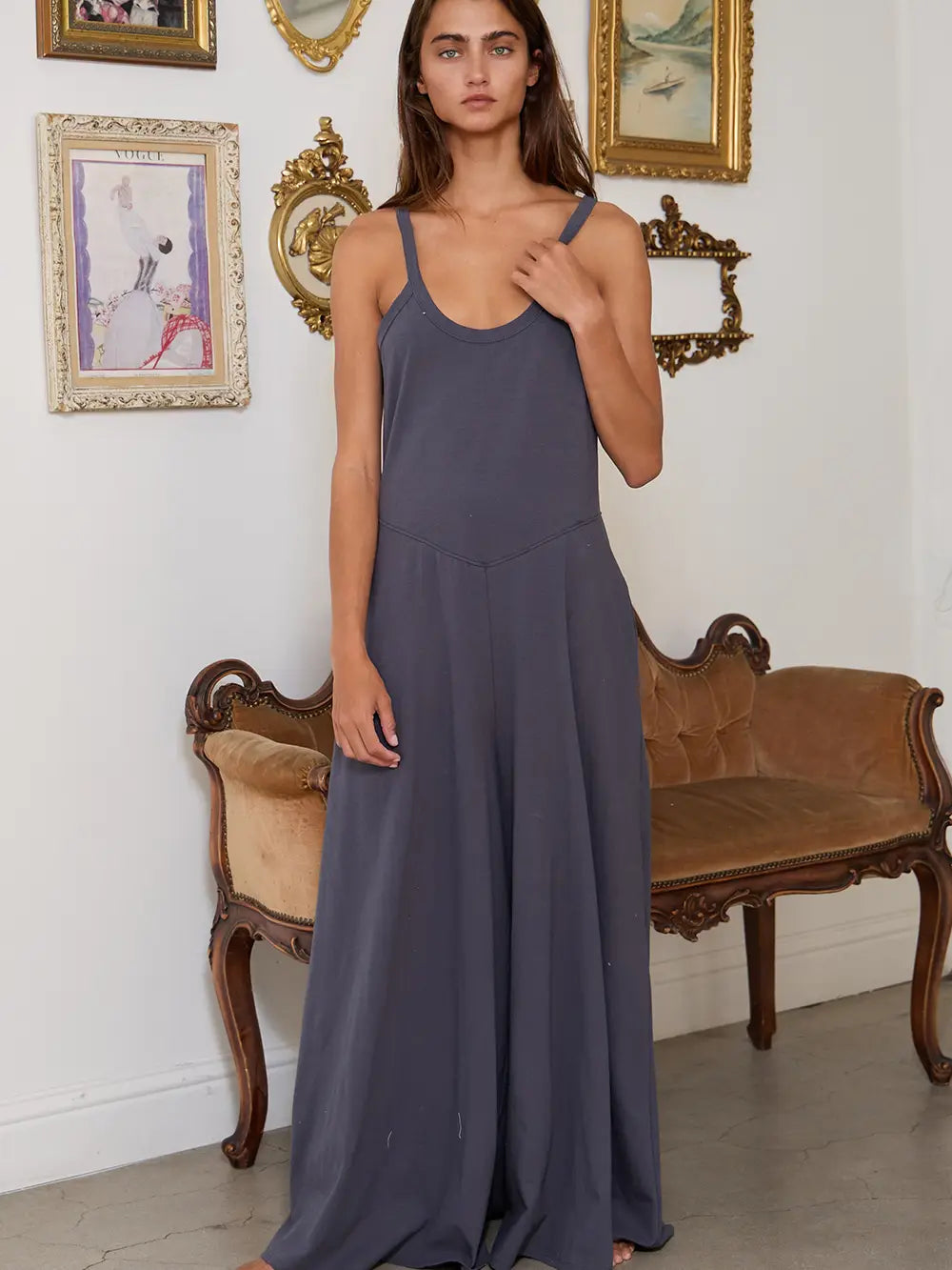 Cross Back Wide Legs Sleeveless Jumpsuit - Dark Grey