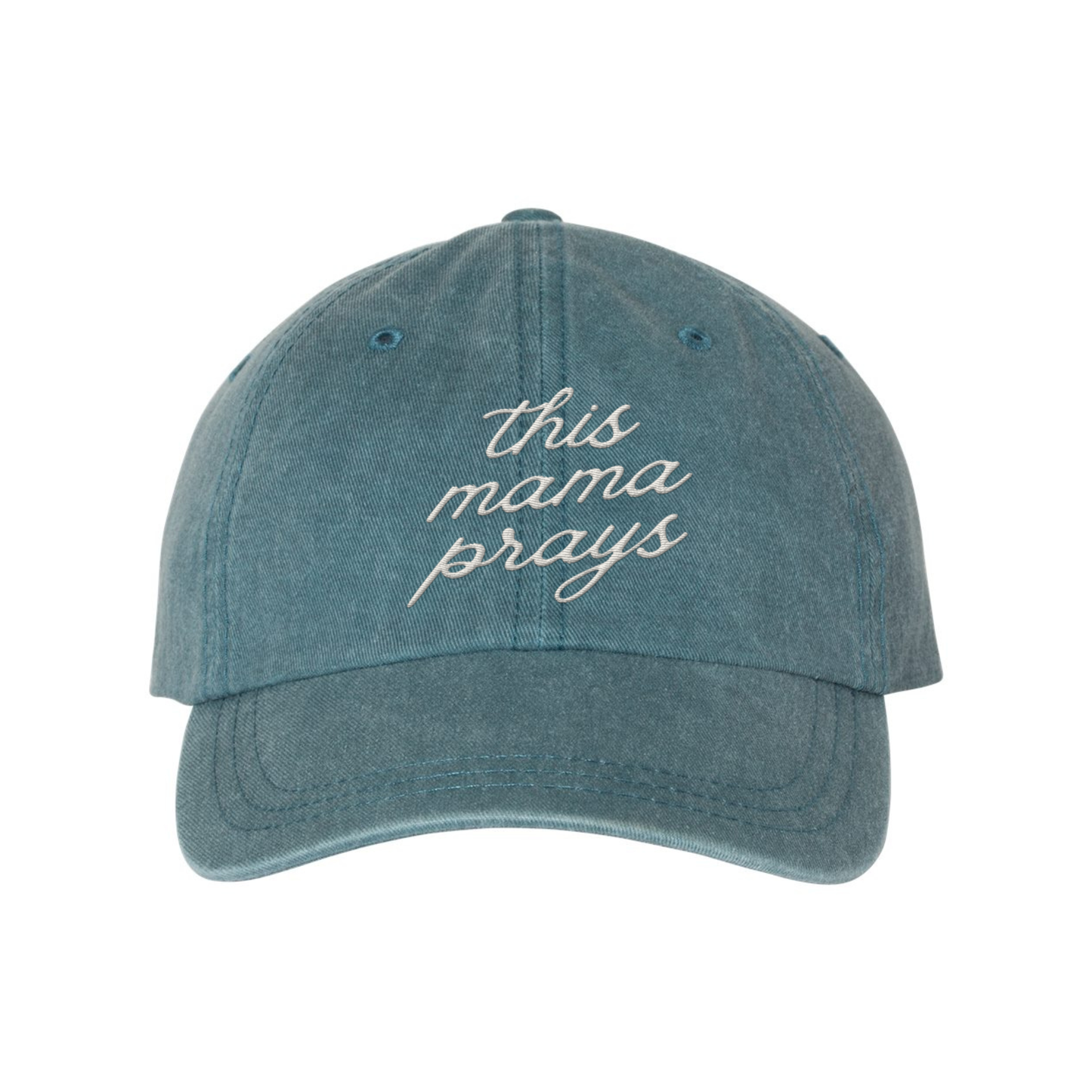 This Mama Prays Embroidered Hat, Christian Baseball Cap: Teal
