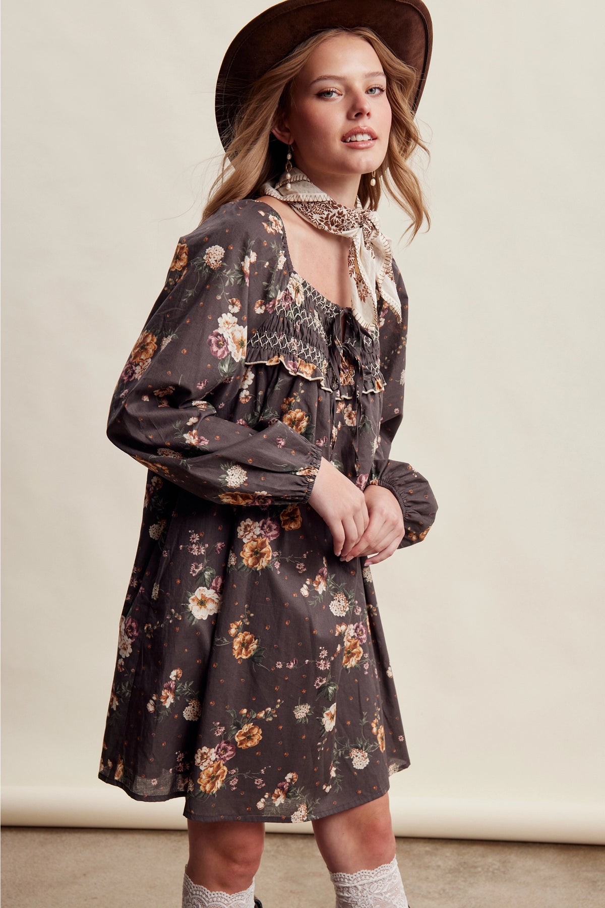 Vintage Floral Smocked Babydoll Dress