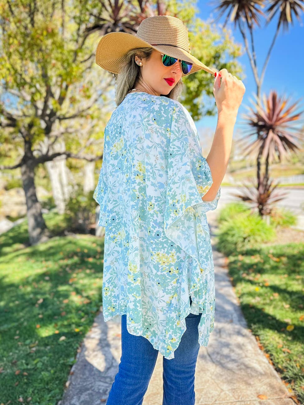 Floral Chiffon Ruffle Kimono – Lightweight Summer Layer: One Size