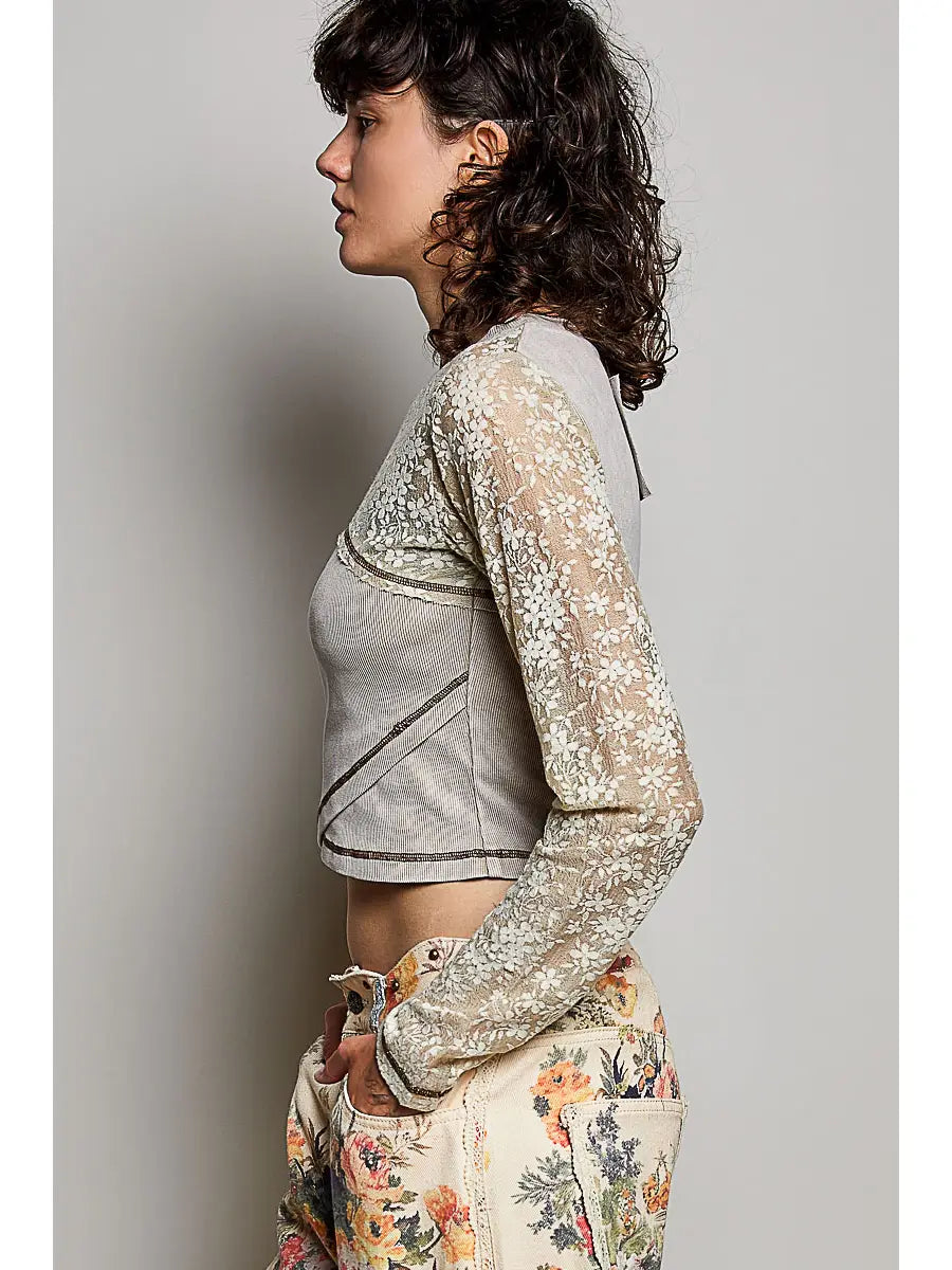 Semi-Sheer Textured Rib Knit Top