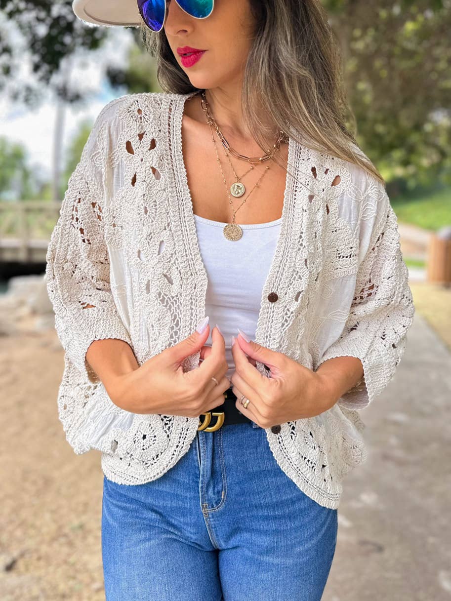 Ivory Crochet Lace Cardigan - One Size