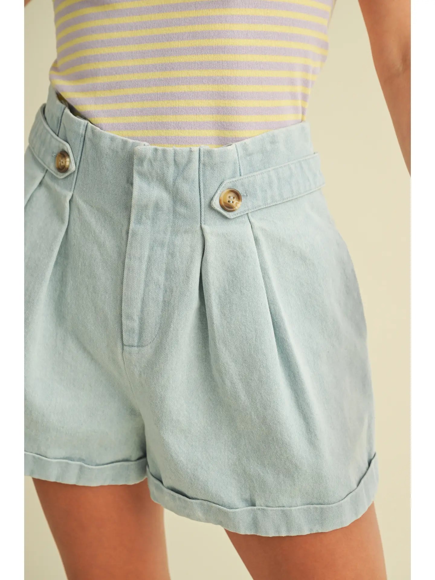 Pleated Denim Shorts | LT:DENIM