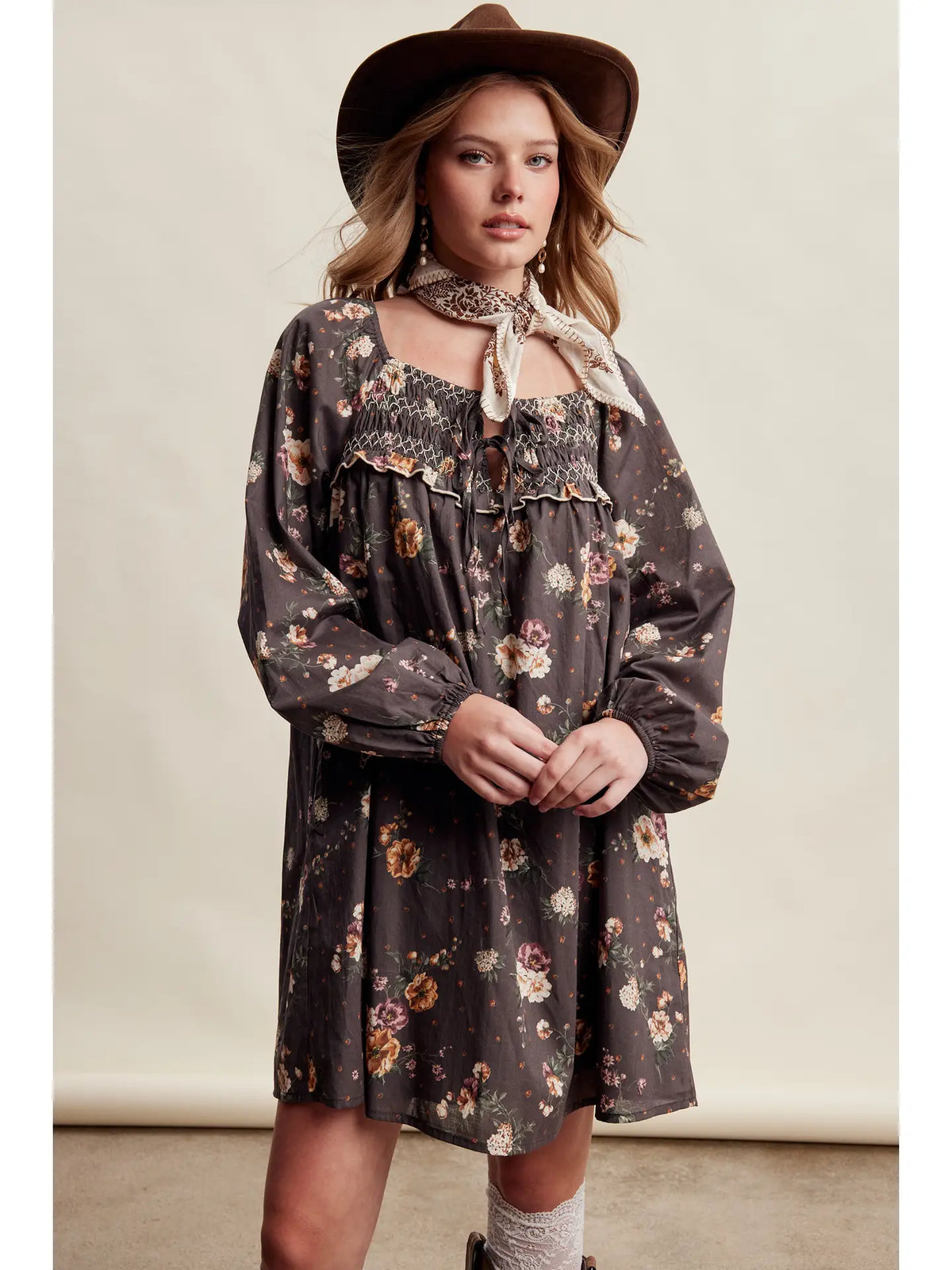 Vintage Floral Smocked Babydoll Dress