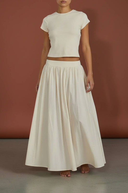 Solid Ribbed Top & Flared A-Line Maxi Skirt