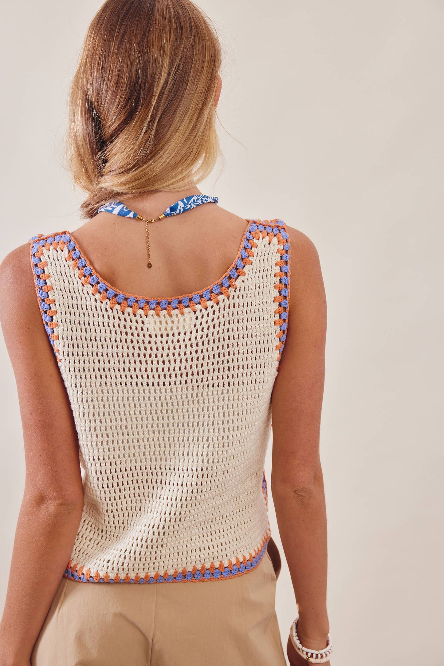 Contrast Trim Crochet Tank Top