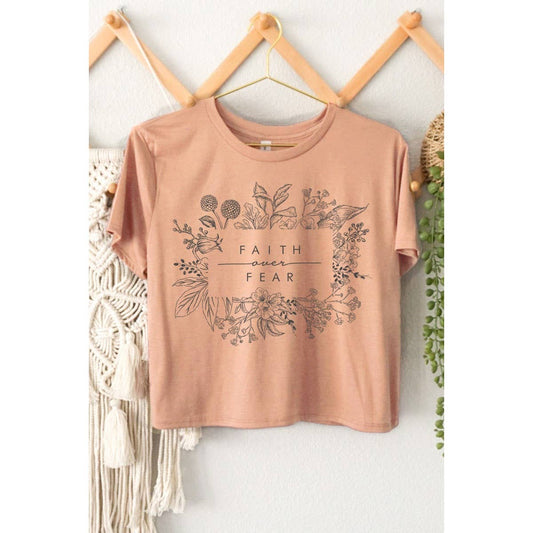 FAITH OVER FEAR GRAPHIC CROP TOP: BURNT ORANGE