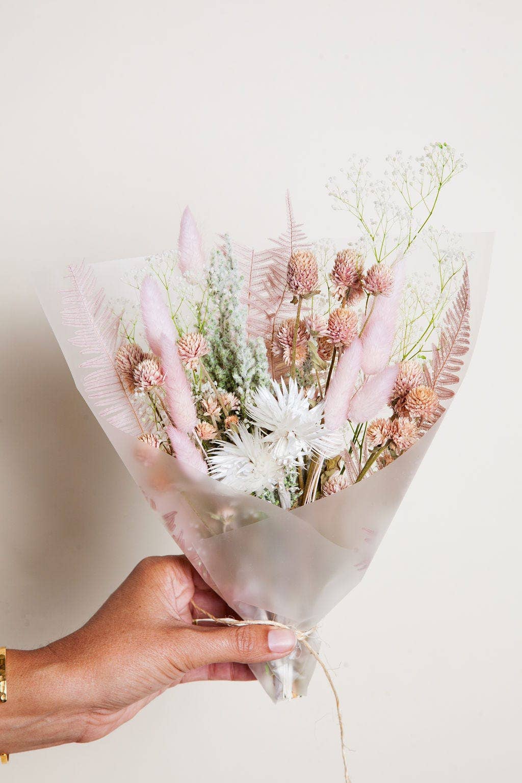 Blush, Green & White Dried Flower Mini Bouquet