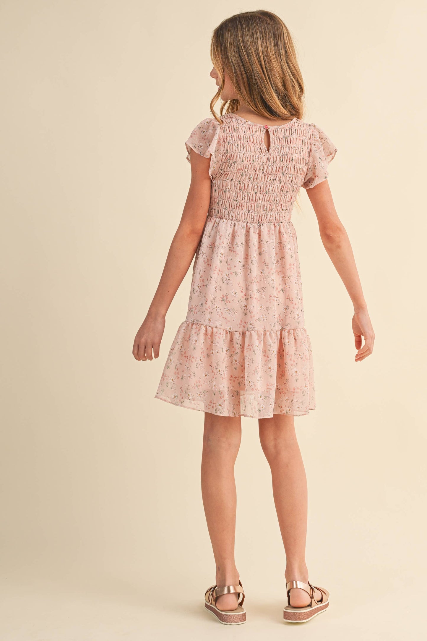 TWEEN KIDS GIRLS SMOCKED FLOUNCE DRESS