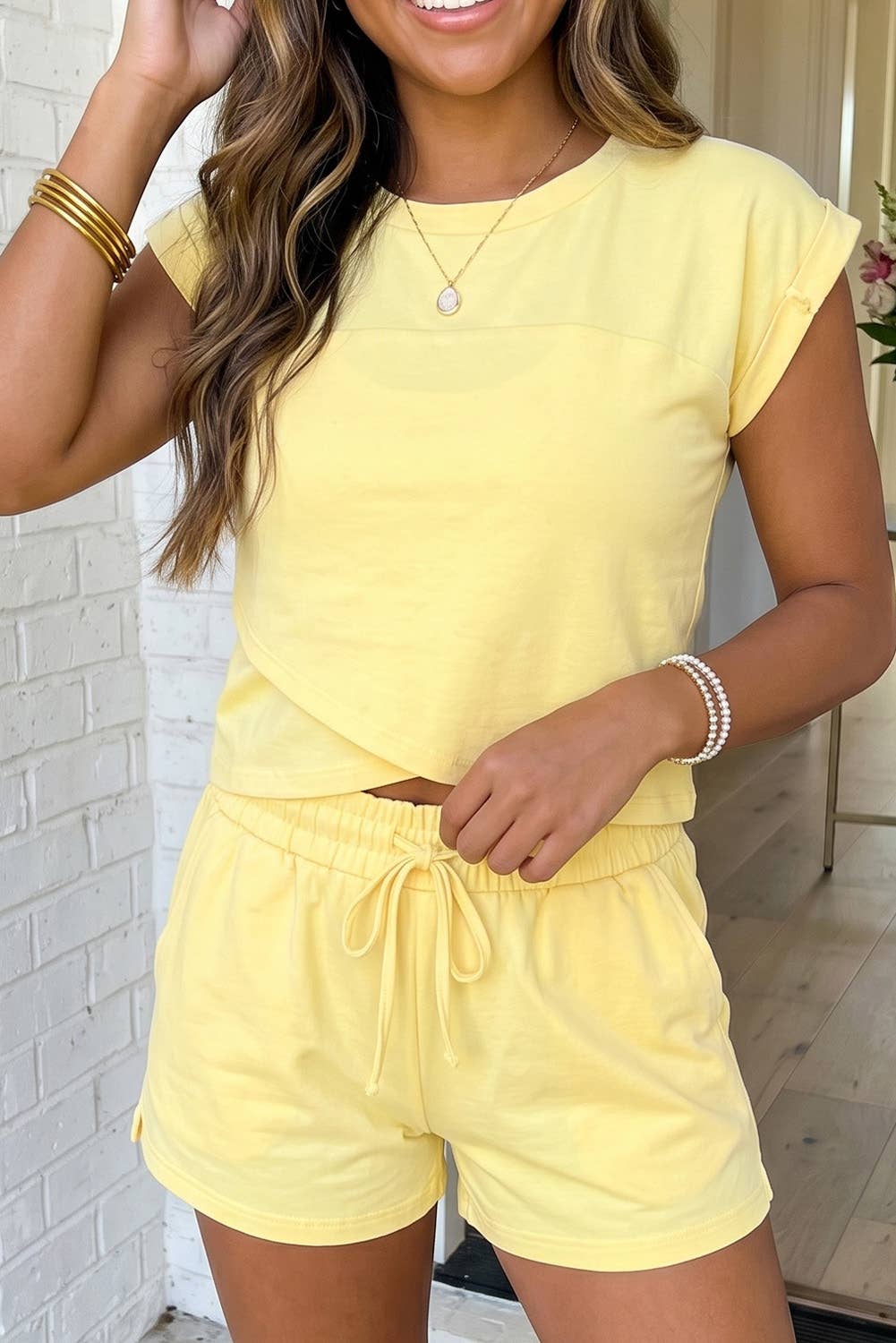 Butter Crossover Cropped Tee Short Set