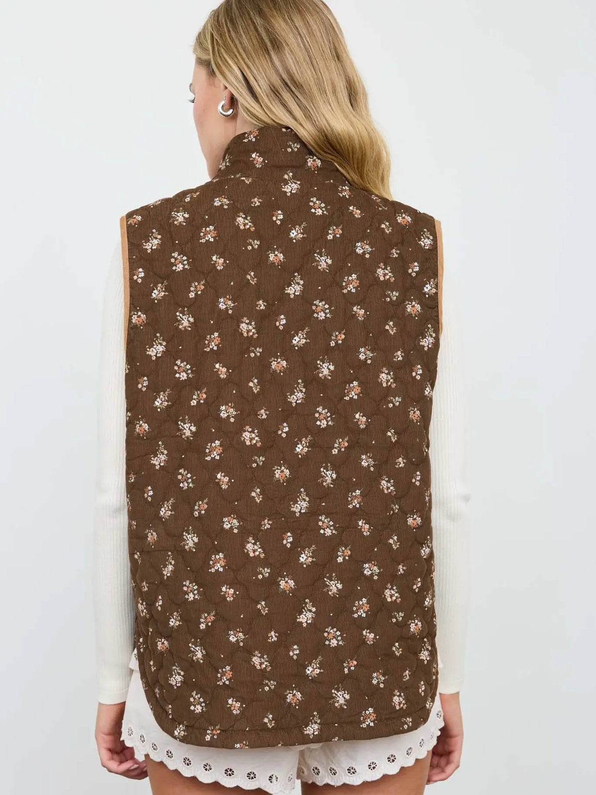 Floral Quilted Mock Neck Vest