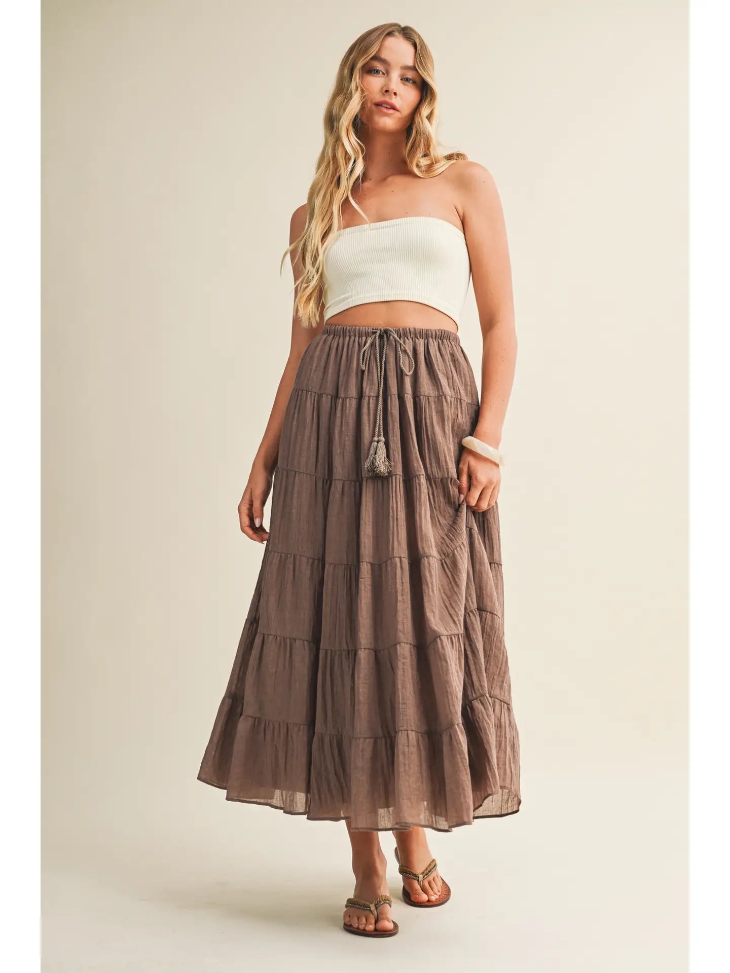 Flowy Tiered Maxi Skirt | LT:CHOCO