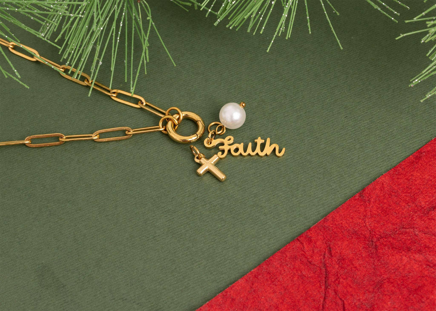 Stainless Steel Faith Charm Holder Necklace Gift Set