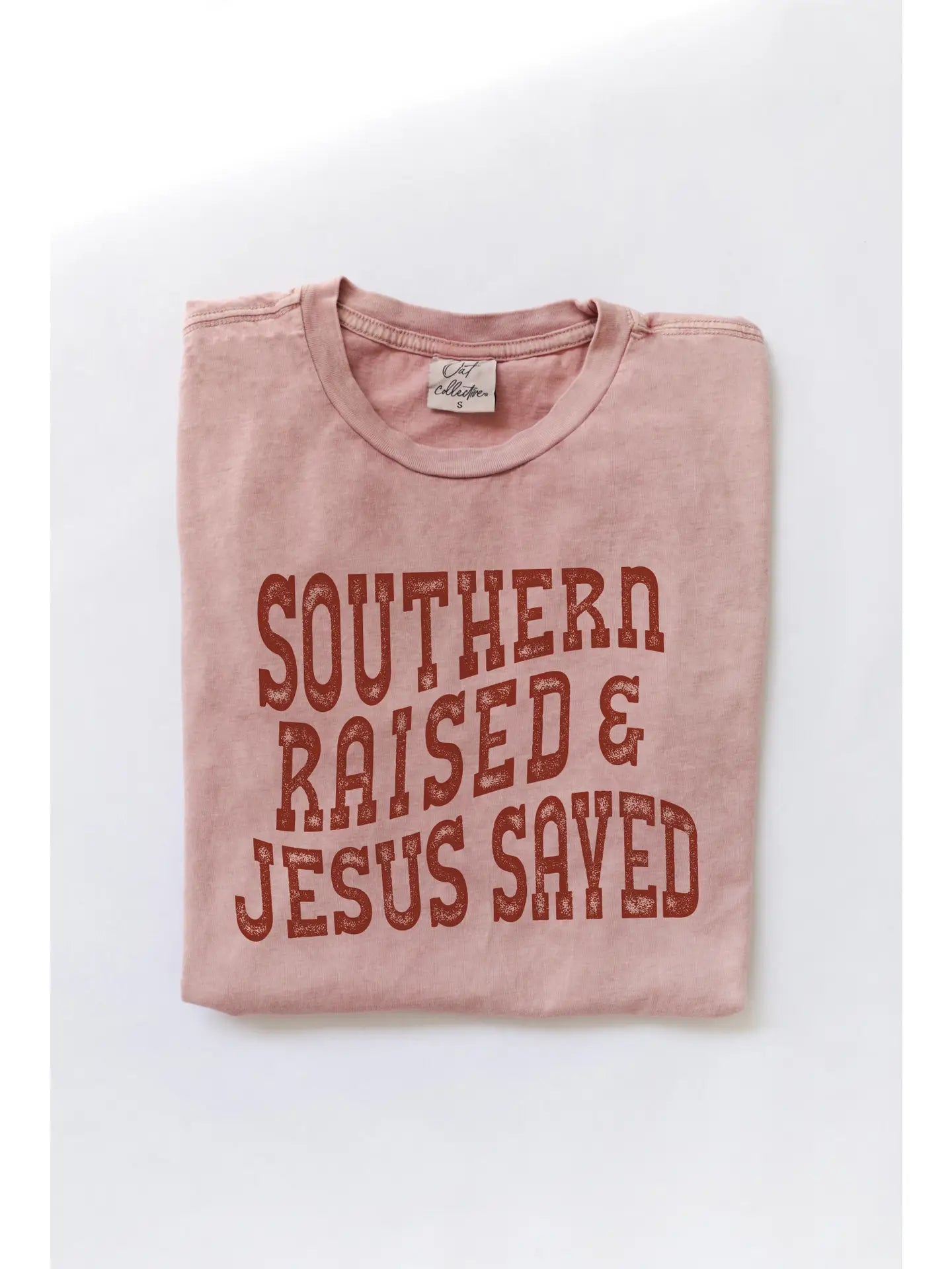 SOUTHERN RAISED & JESUS SAVED Mineral Washed Graphic Top