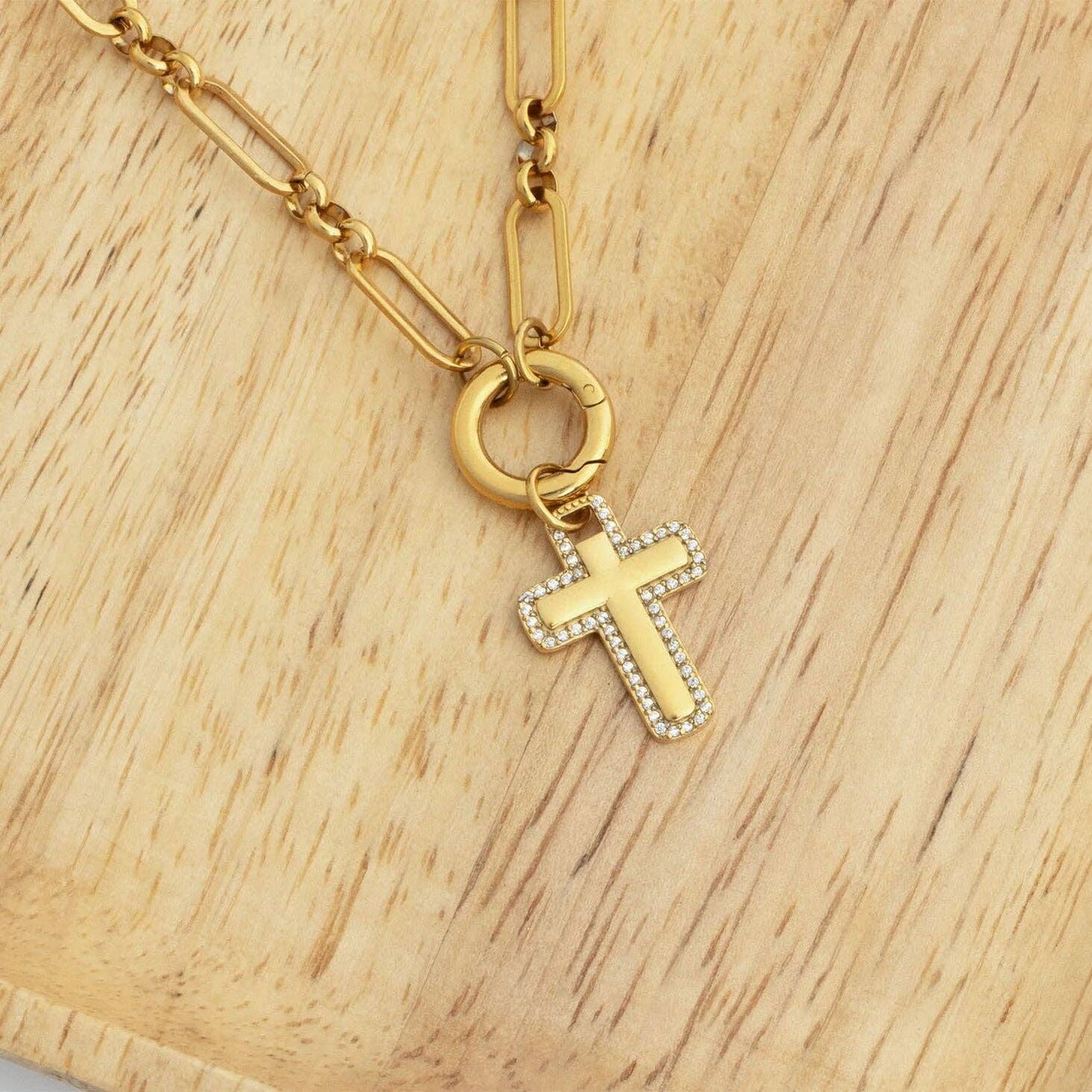 18K Gold PVD Stainless Steel Long Paperclip Charm Necklace