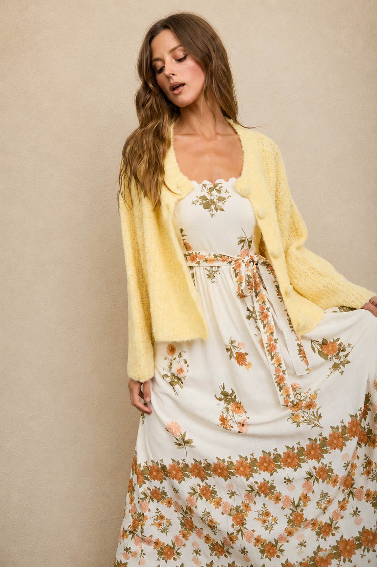 Floral Scalloped Midi Dress