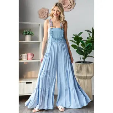 Embroidered Strap Flowy Jumpsuit