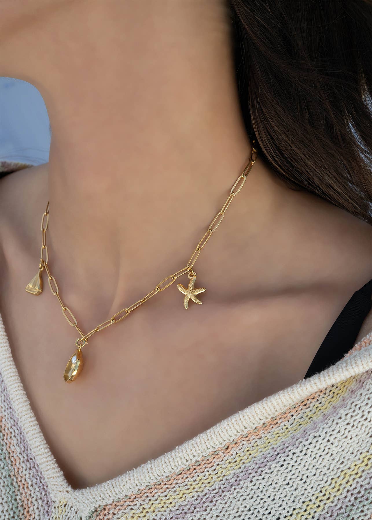 18K Gold PVD Stainless Steel Shell Charm with Pearl