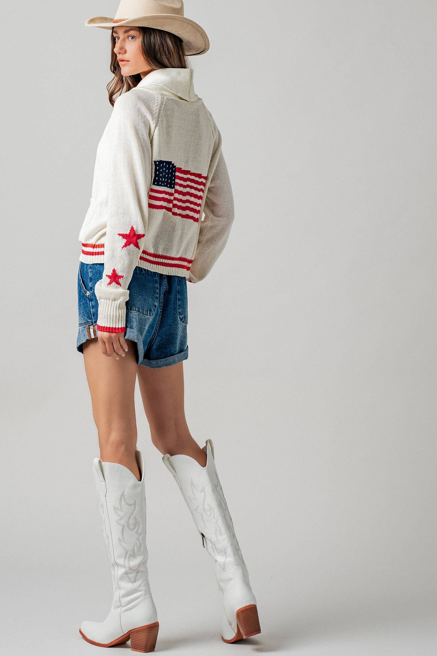 American Flag Star Shawl Collar Cardigan