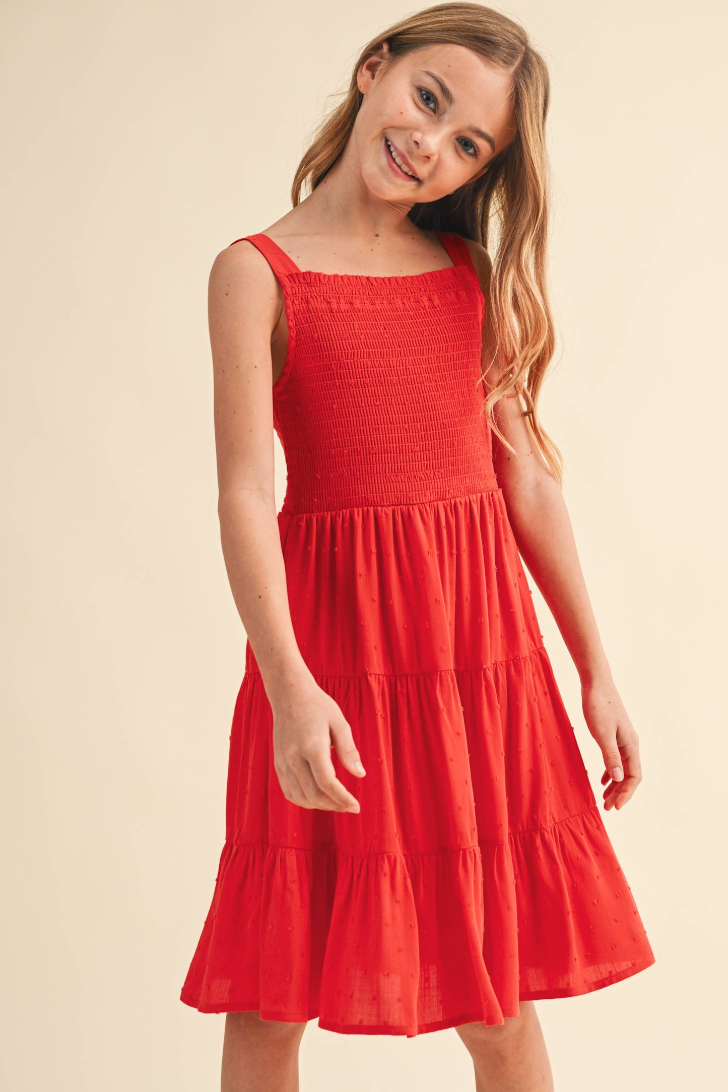 TWEEN KIDS GIRLS SMOCKED TIERED DRESS