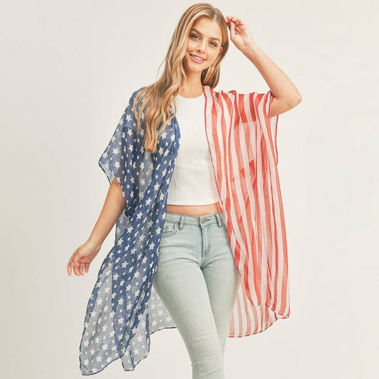 Half and Half American Flag Kimono Poncho