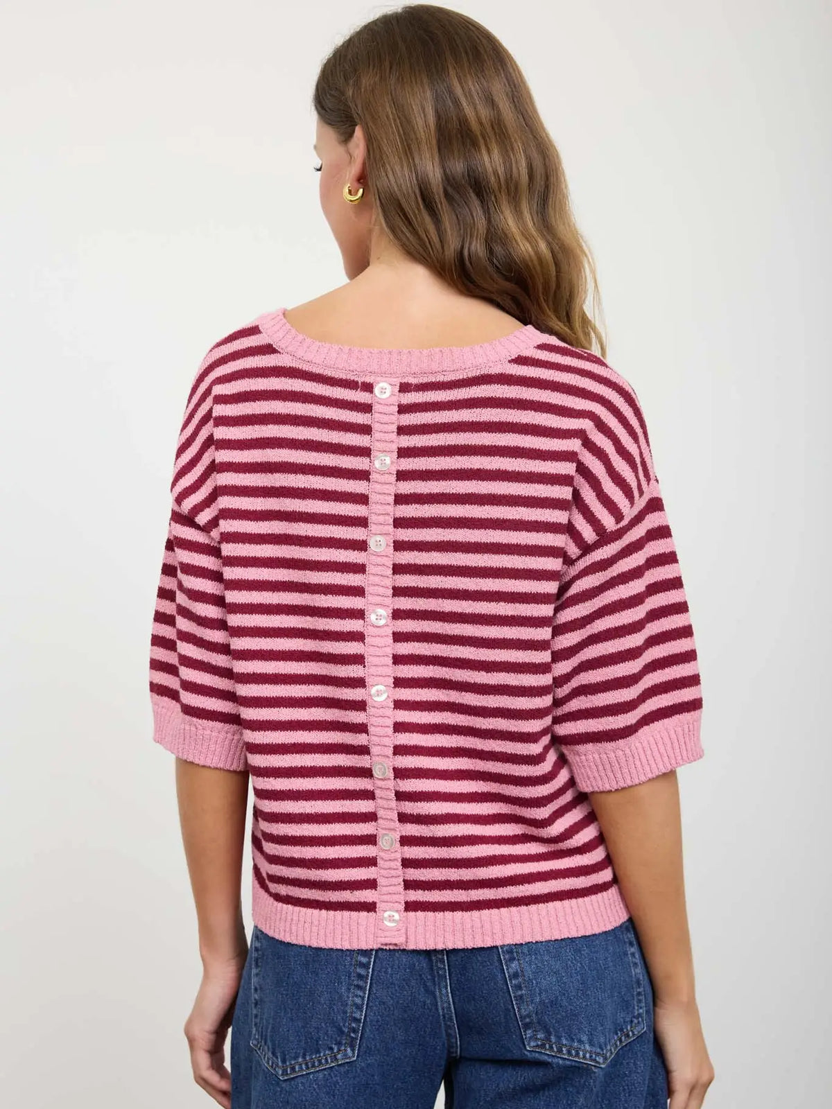 Stripe Short Sleeve Knit Sweater