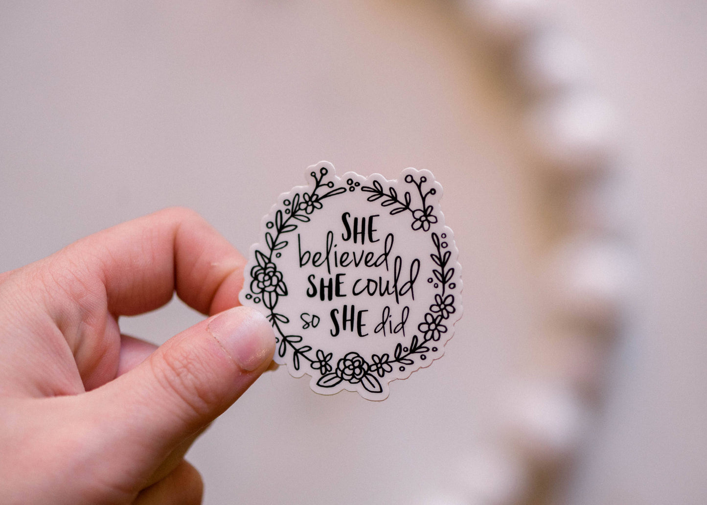 She Believed That She Could Mini Vinyl Sticker, 2x2 in