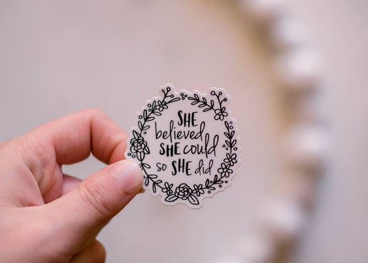 She Believed That She Could Mini Vinyl Sticker, 2x2 in