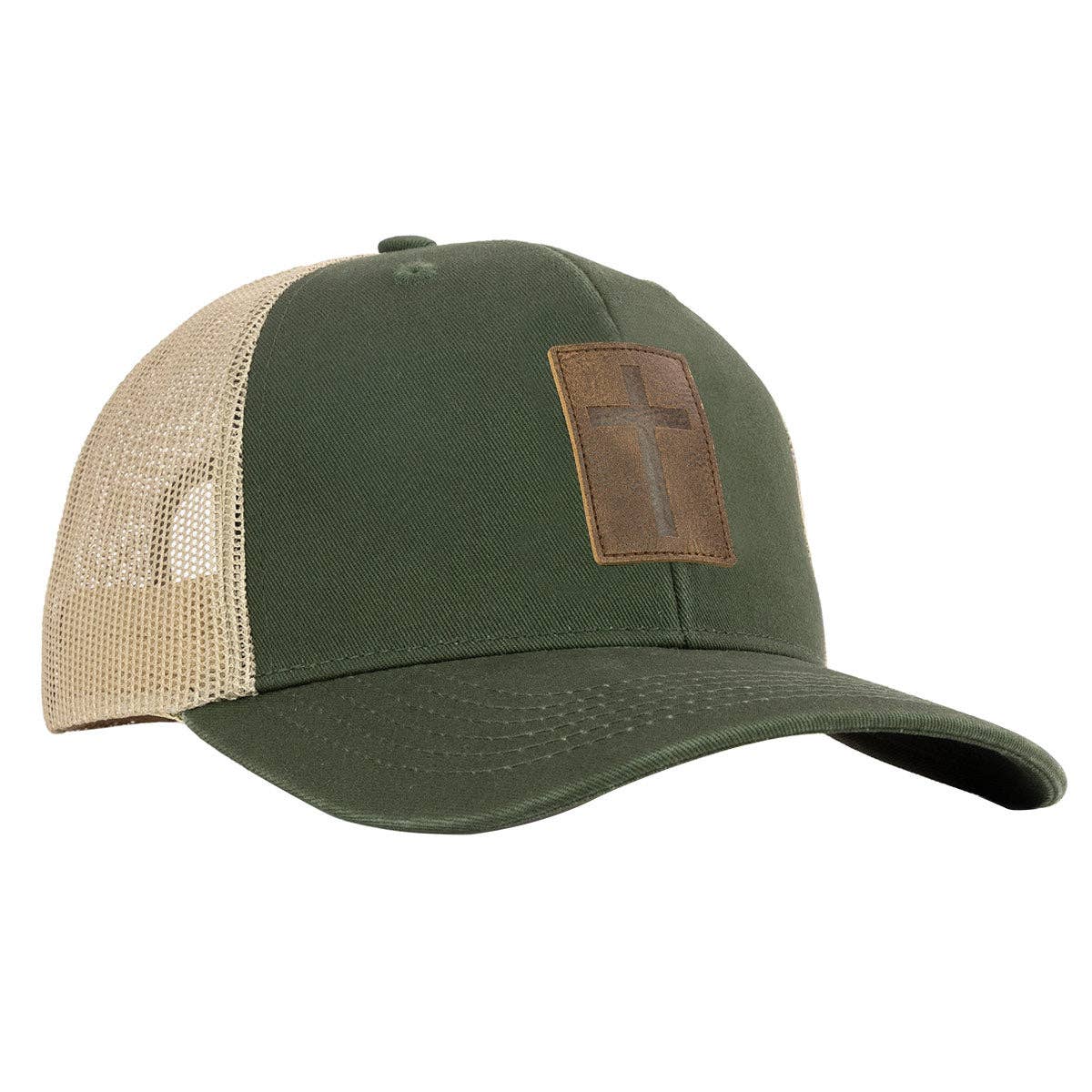 Kerusso Mens Cap Leather Cross Olive