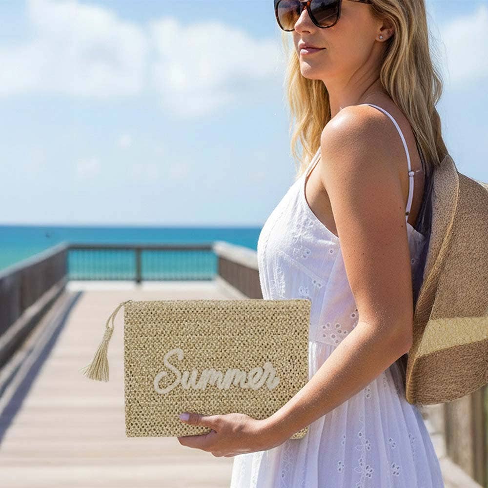 SUMMER Embroidery Woven Straw Pouch Bag