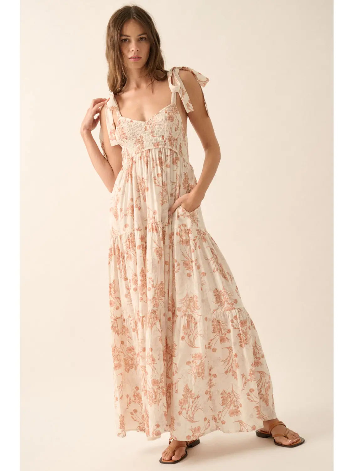 Floral-Print Toile Tiered Ruffle Maxi Dress