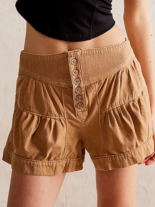High Waist Button Detail Denim Shorts