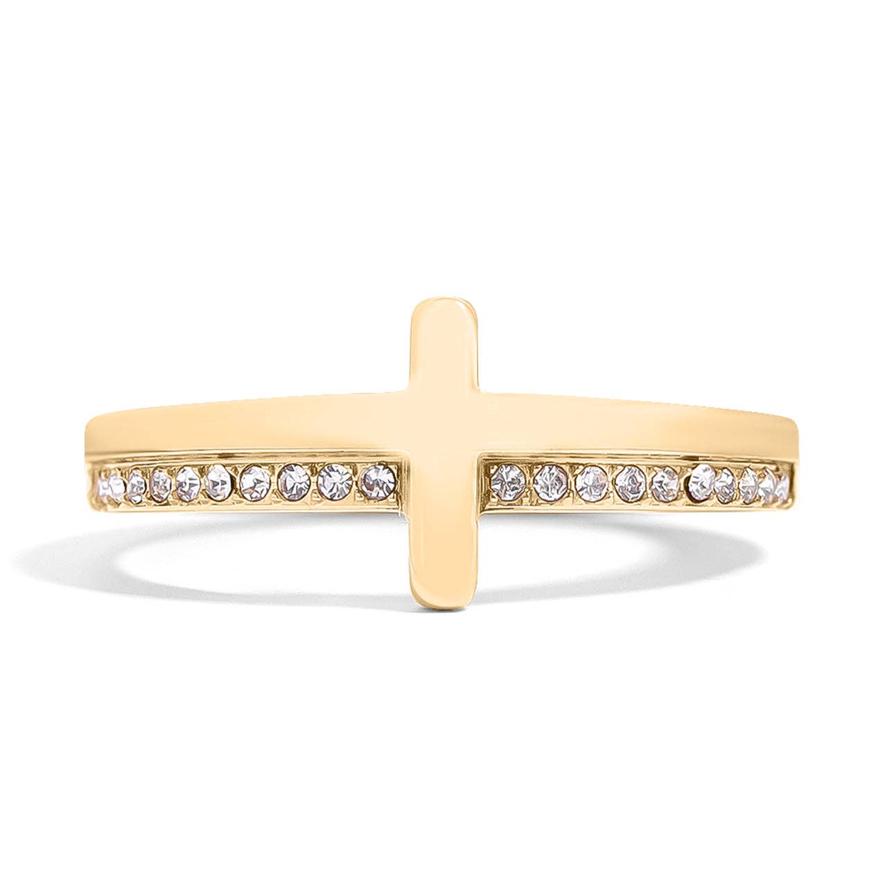 18K Gold PVD Engraved Bible Verse CZ Cross Ring