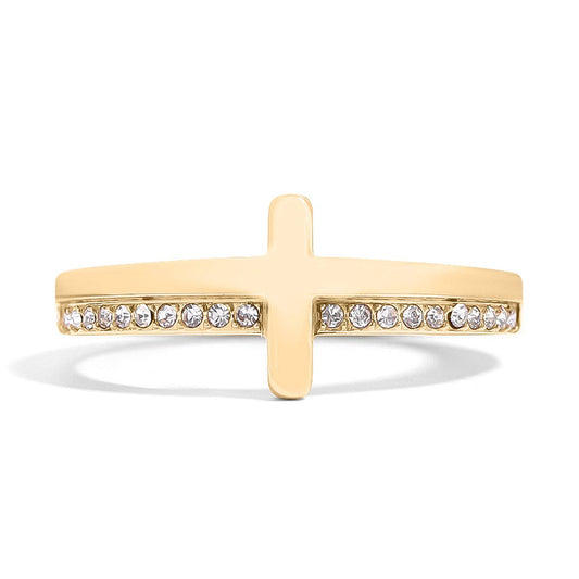 18K Gold PVD Engraved Bible Verse CZ Cross Ring