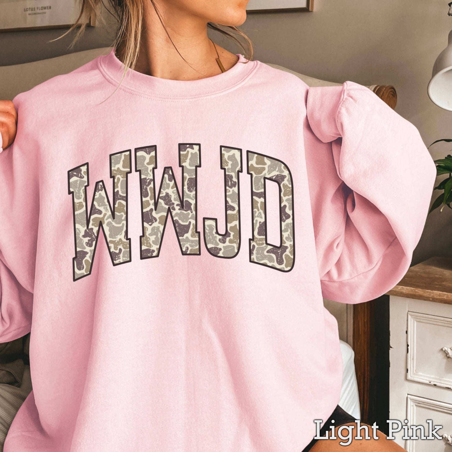 WWJD Camo Christian Graphic Sweatshirt