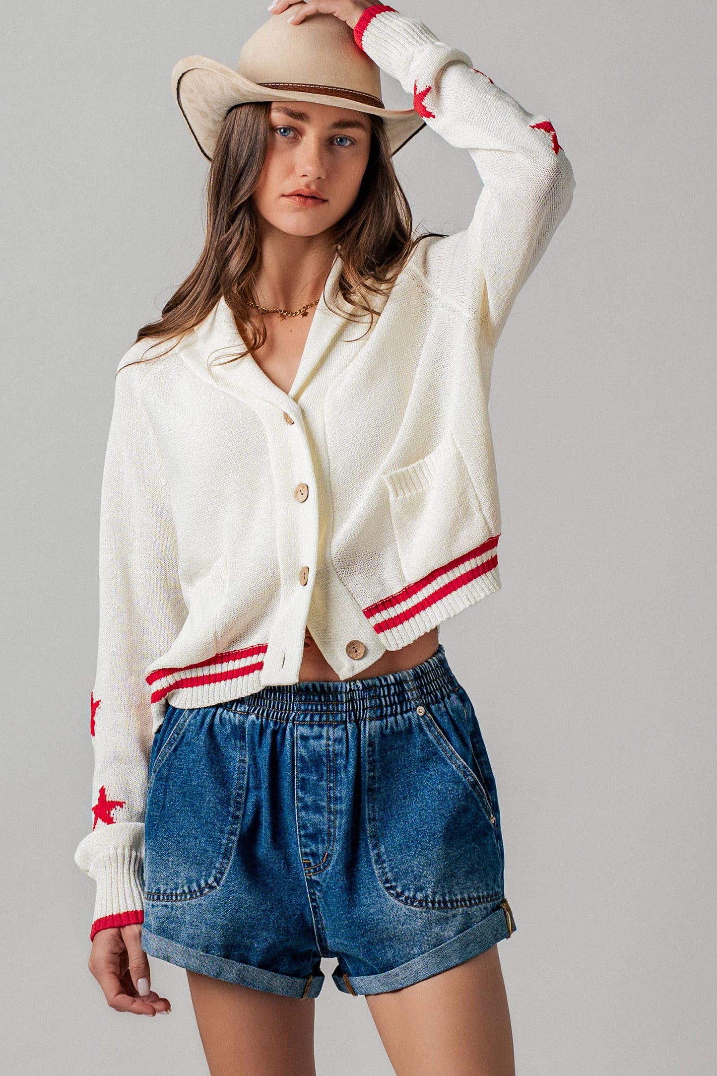 American Flag Star Shawl Collar Cardigan